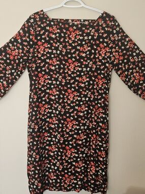 GAP Black Dress with Pink & Red Floral Print